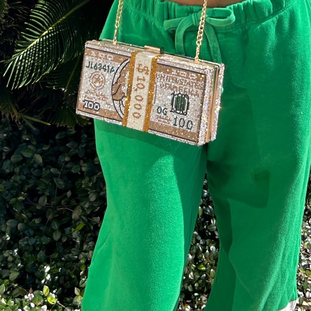 Vibrant Green and Gold Money Sign Crossbody Purse